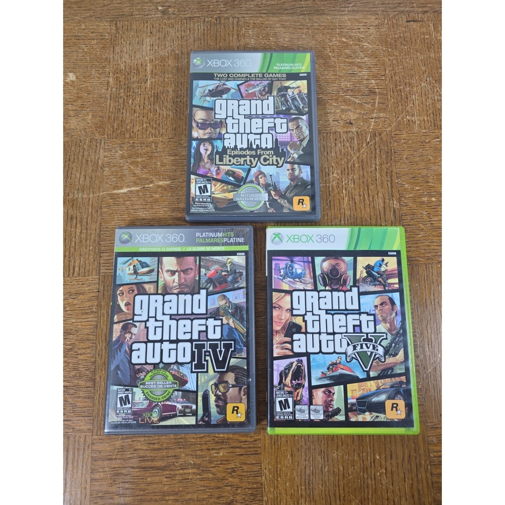Xbox 360 Lot Of 3 Grand Theft Auto IV + V + Episodes From Liberty City